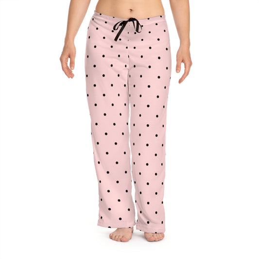 Lady pink polka dot pajama pants
